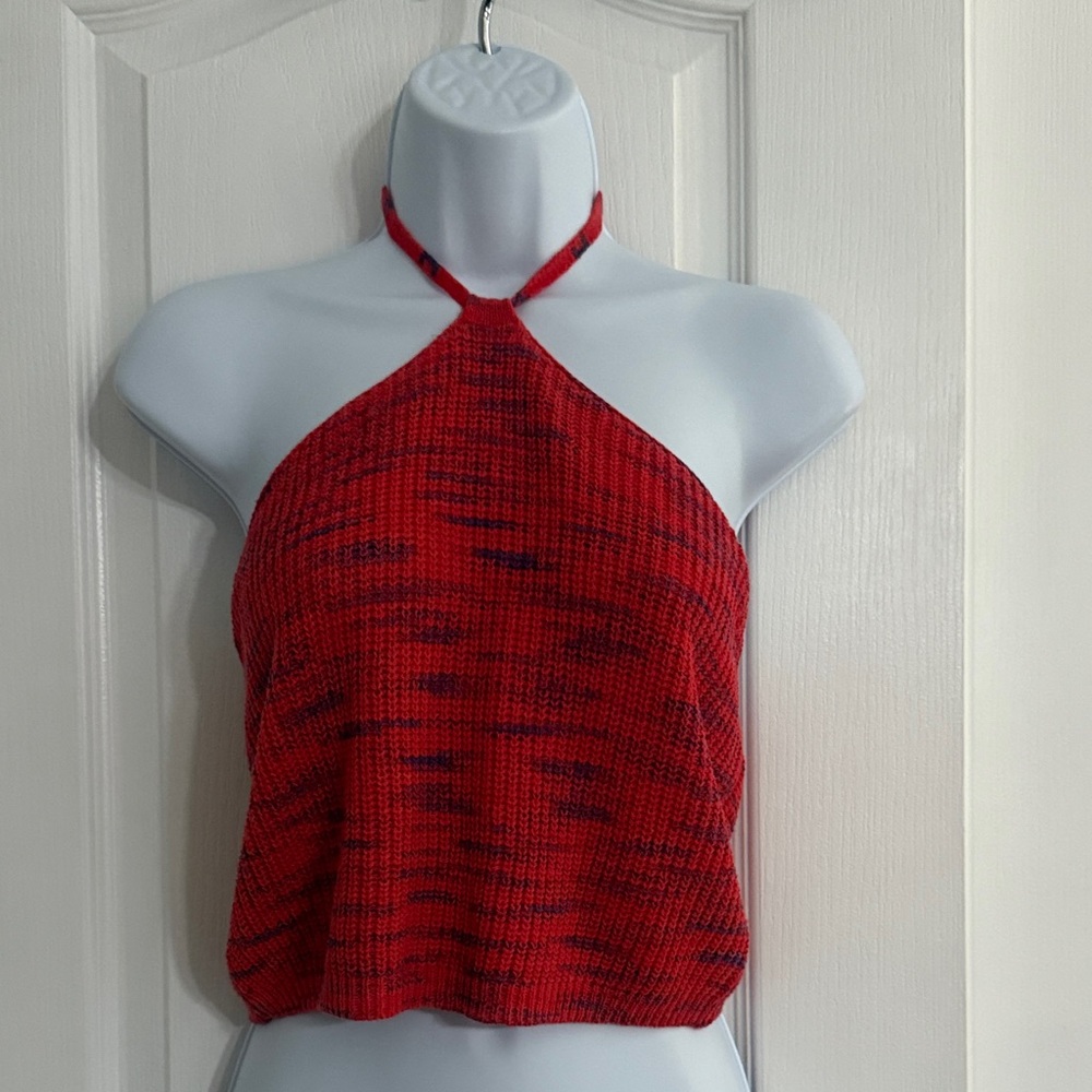 Vibrant Red Knit Halter Top